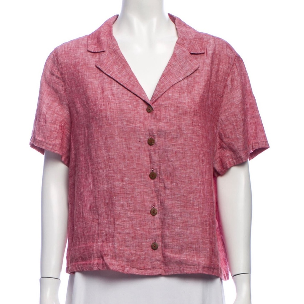 Rachel Zoe Short Sleeve Linen Button Up Top Size M